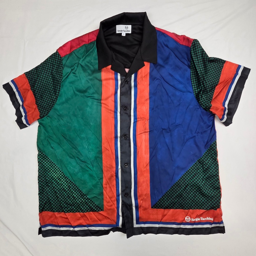 Sergio Tacchini Mens Colorblock Button Down Shirt 2XL Multi Geometric Retro